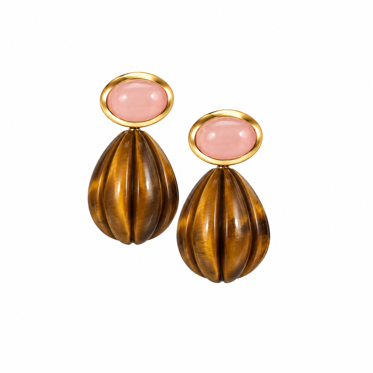 The Salma: Pink Opal and Tiger’s Eye Carved Drop Earrings