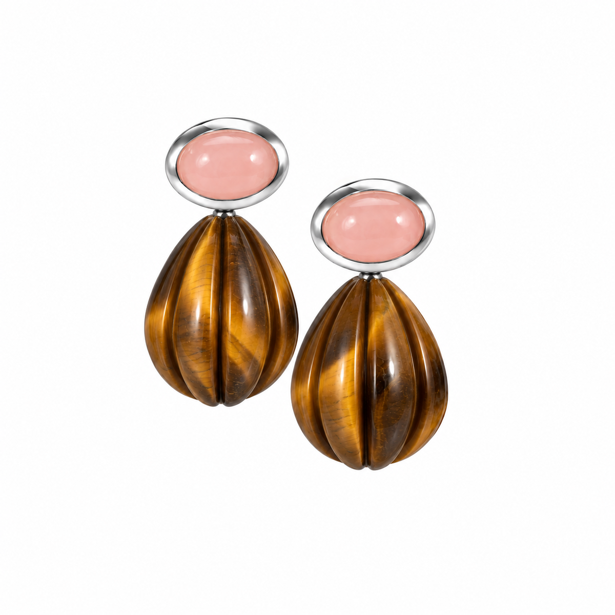 The Salma: Pink Opal and Tiger’s Eye Carved Drop Earrings