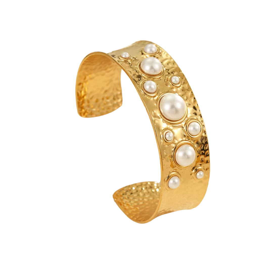 Thick Pearl Hammered Cuff: The Yasmine