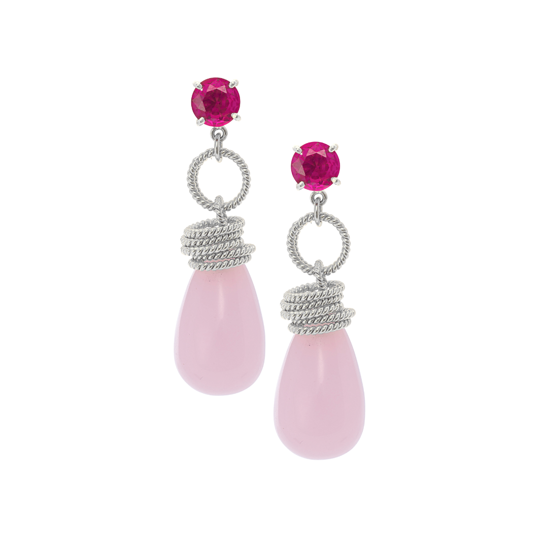 Hot Pink and Pink Chalcedony Drop Earrings: The Clarissa