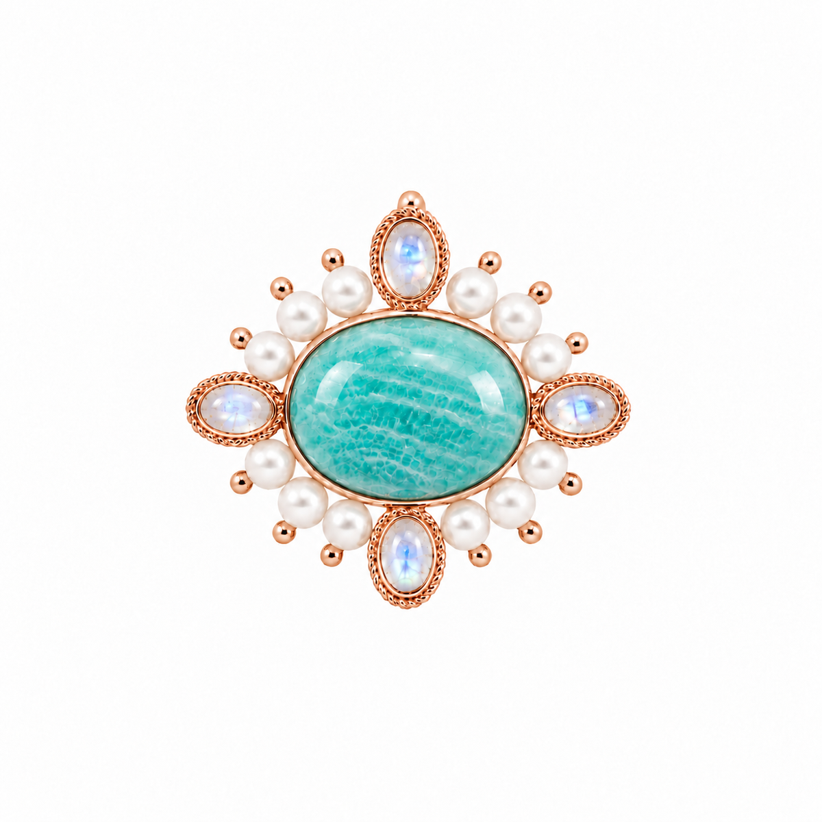 3-in-1 Amazonite & Rainbow Moonstone Brooch/Clip/Charm: The Celeste