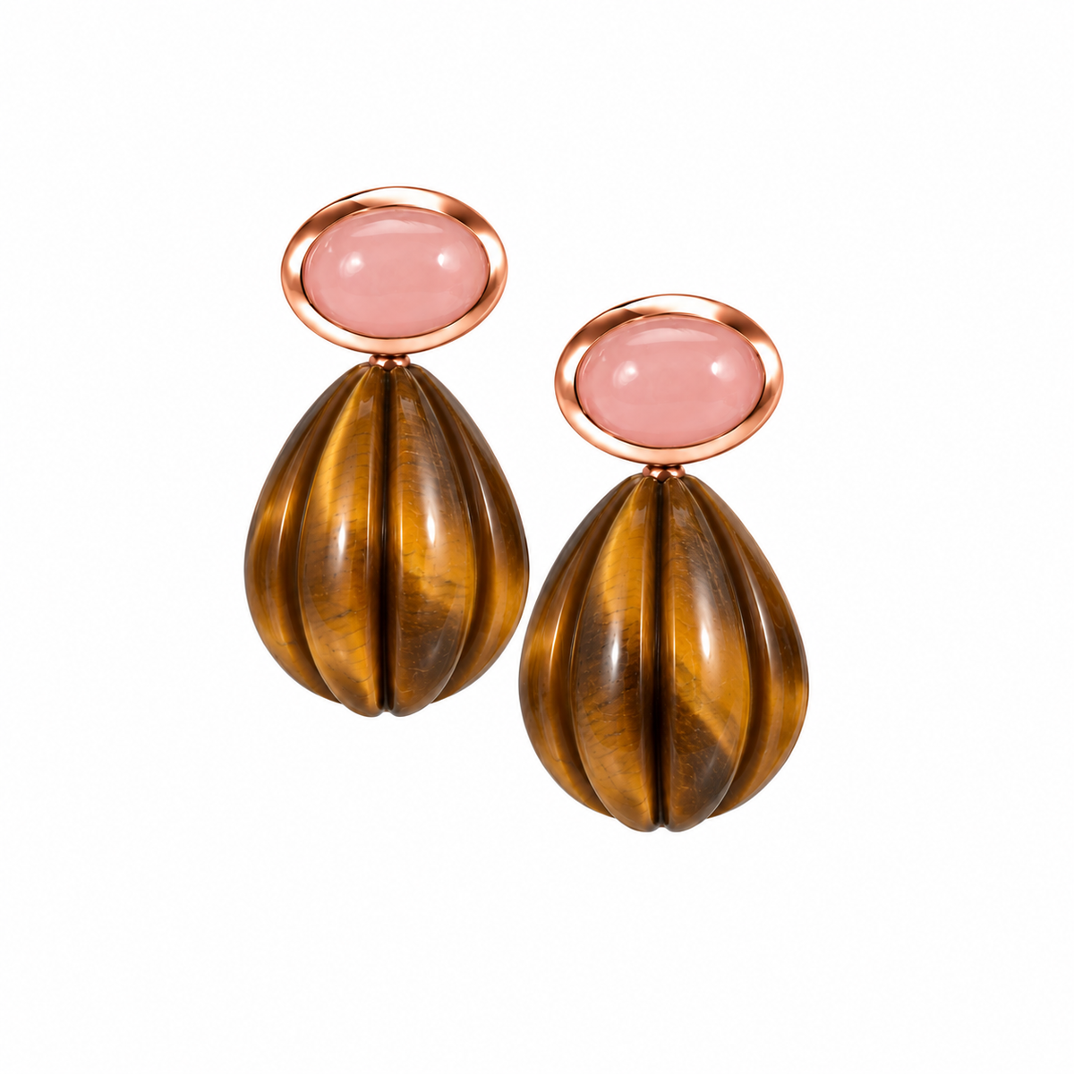 The Salma: Pink Opal and Tiger’s Eye Carved Drop Earrings