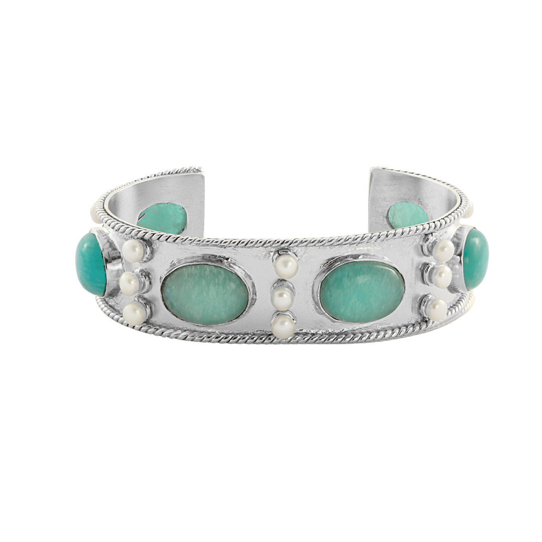 Amazonite and Pearl Cuff Bracelet: The Viviene