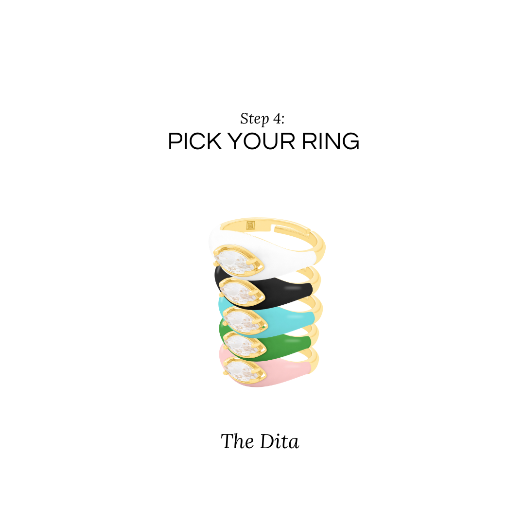 White Topaz & Enamel Adjustable Ring: The Dita