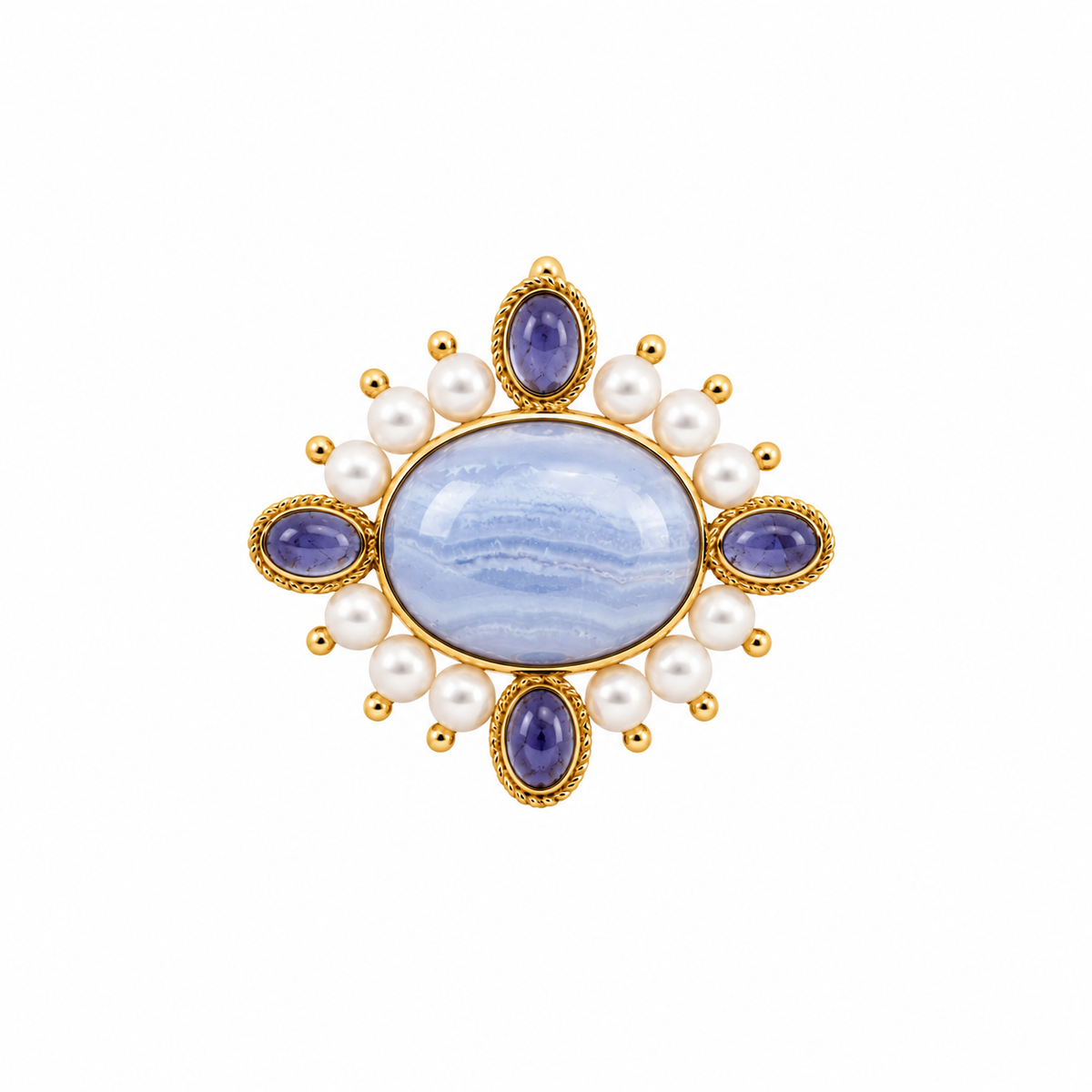 3-in-1 Blue Lace Agate & Iolilte Brooch/Clip/Charm: The Celeste
