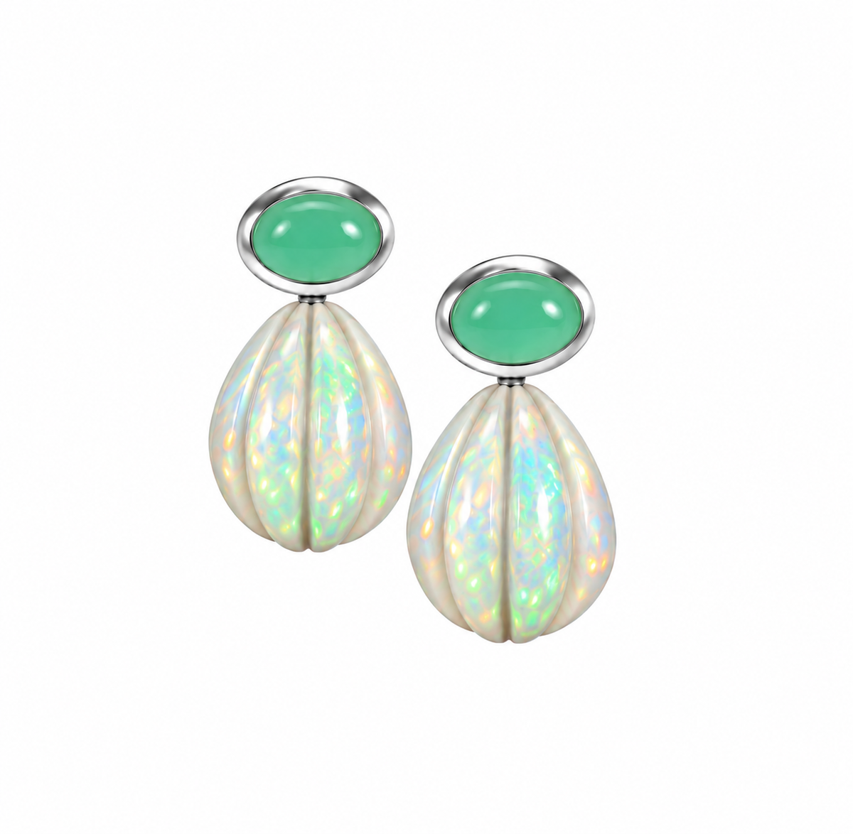 Chrysoprase & Opal Carved Drop Earrings: The Salma