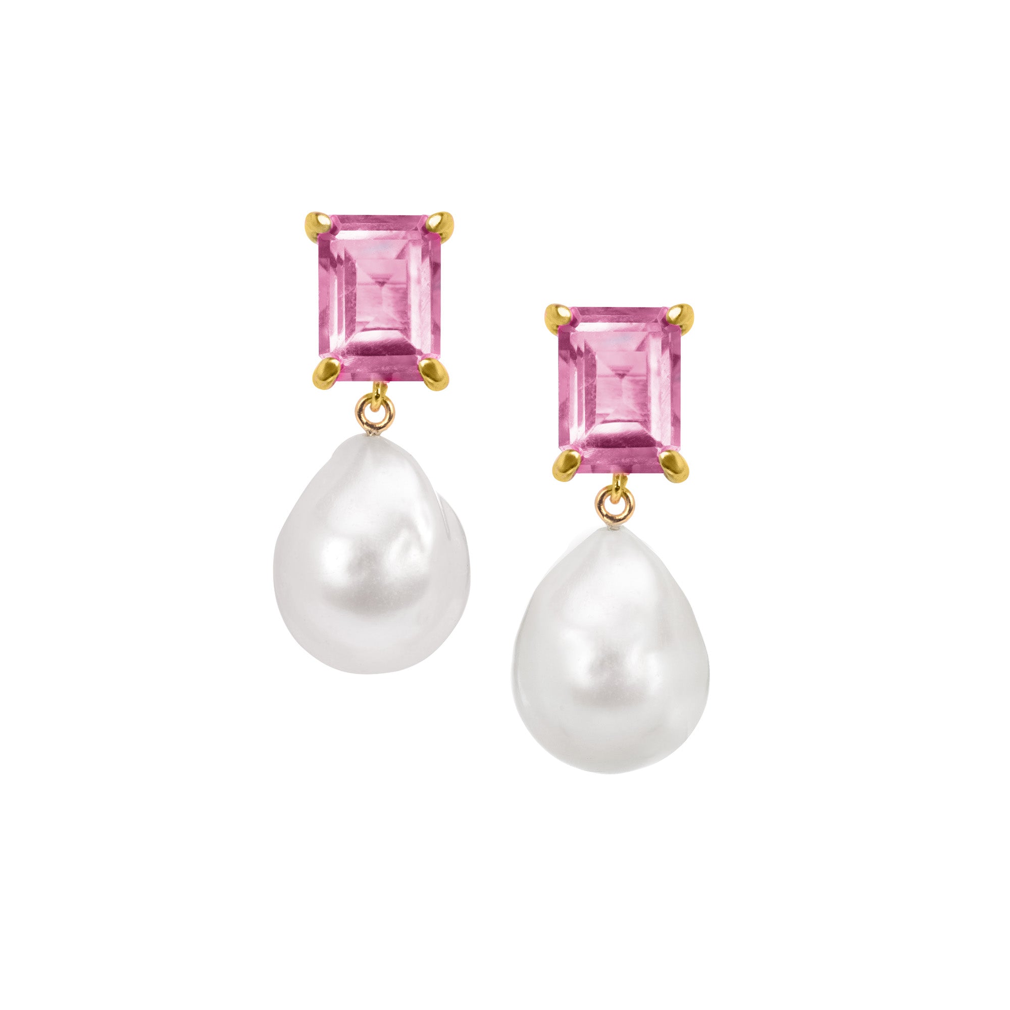 Pink Topaz And Baroque Pearl Earrings: The Bellen