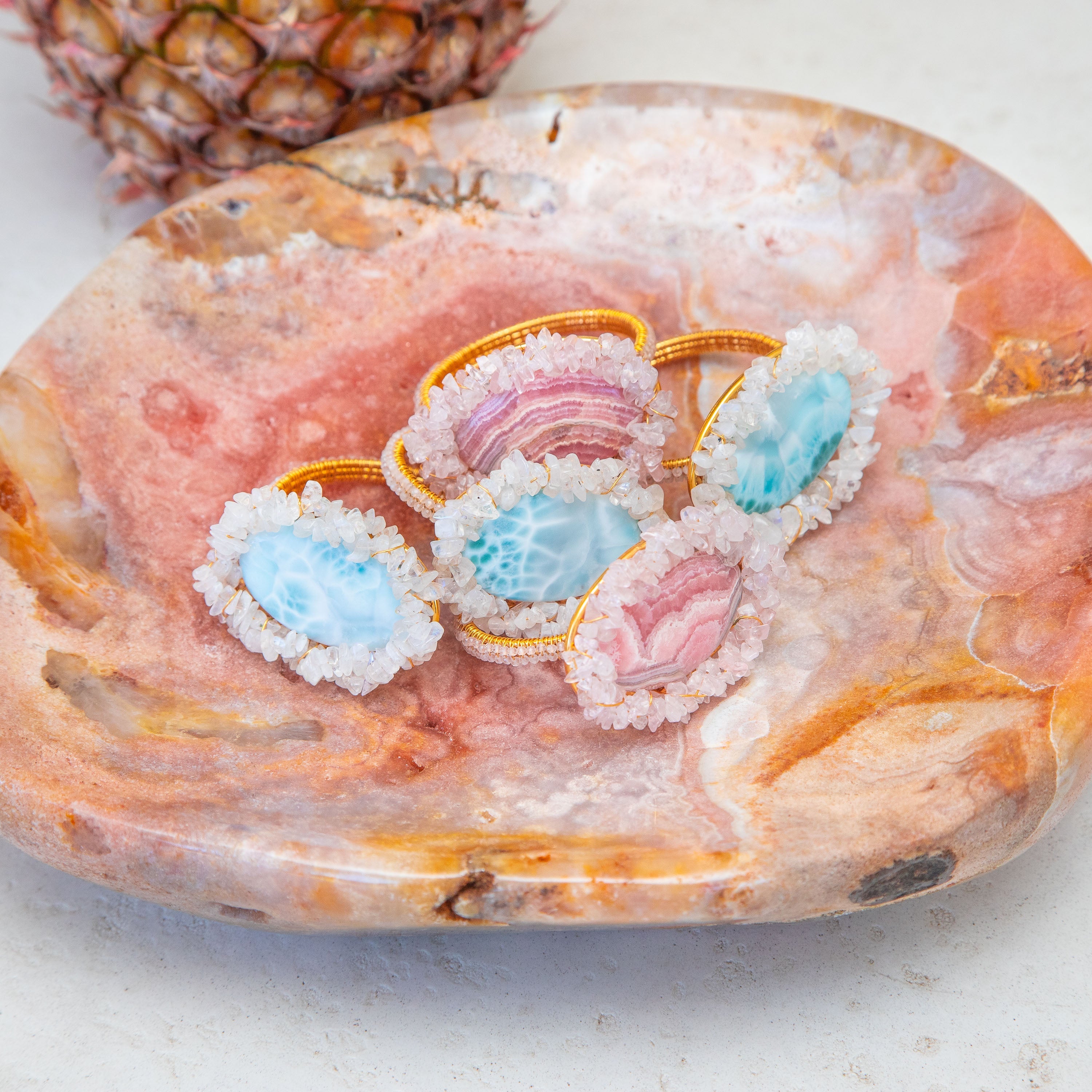 RHODOCHROSITE & ROSE QUARTZ NAPKIN RING Homewares Jimena Alejandra 