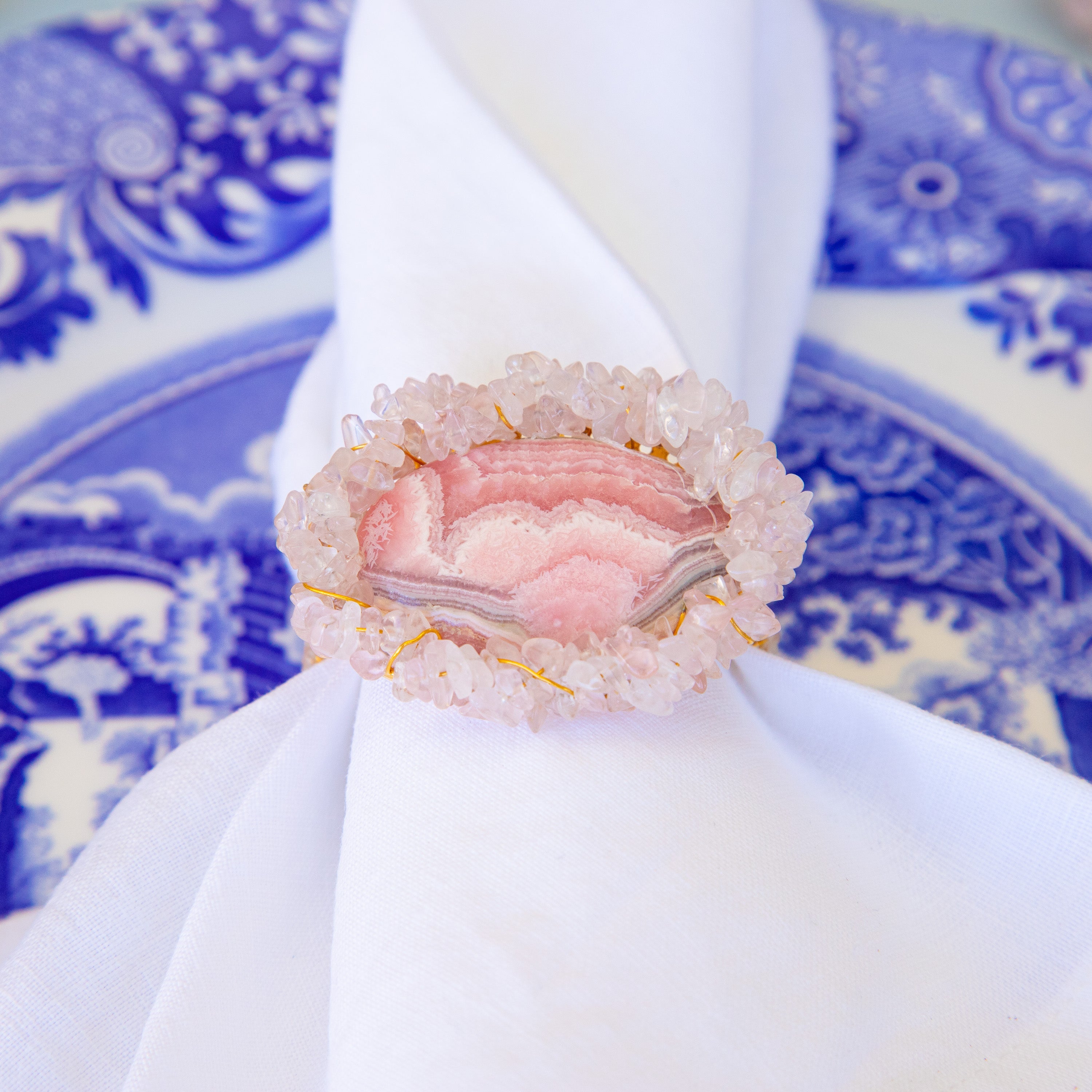 RHODOCHROSITE & ROSE QUARTZ NAPKIN RING Homewares Jimena Alejandra 